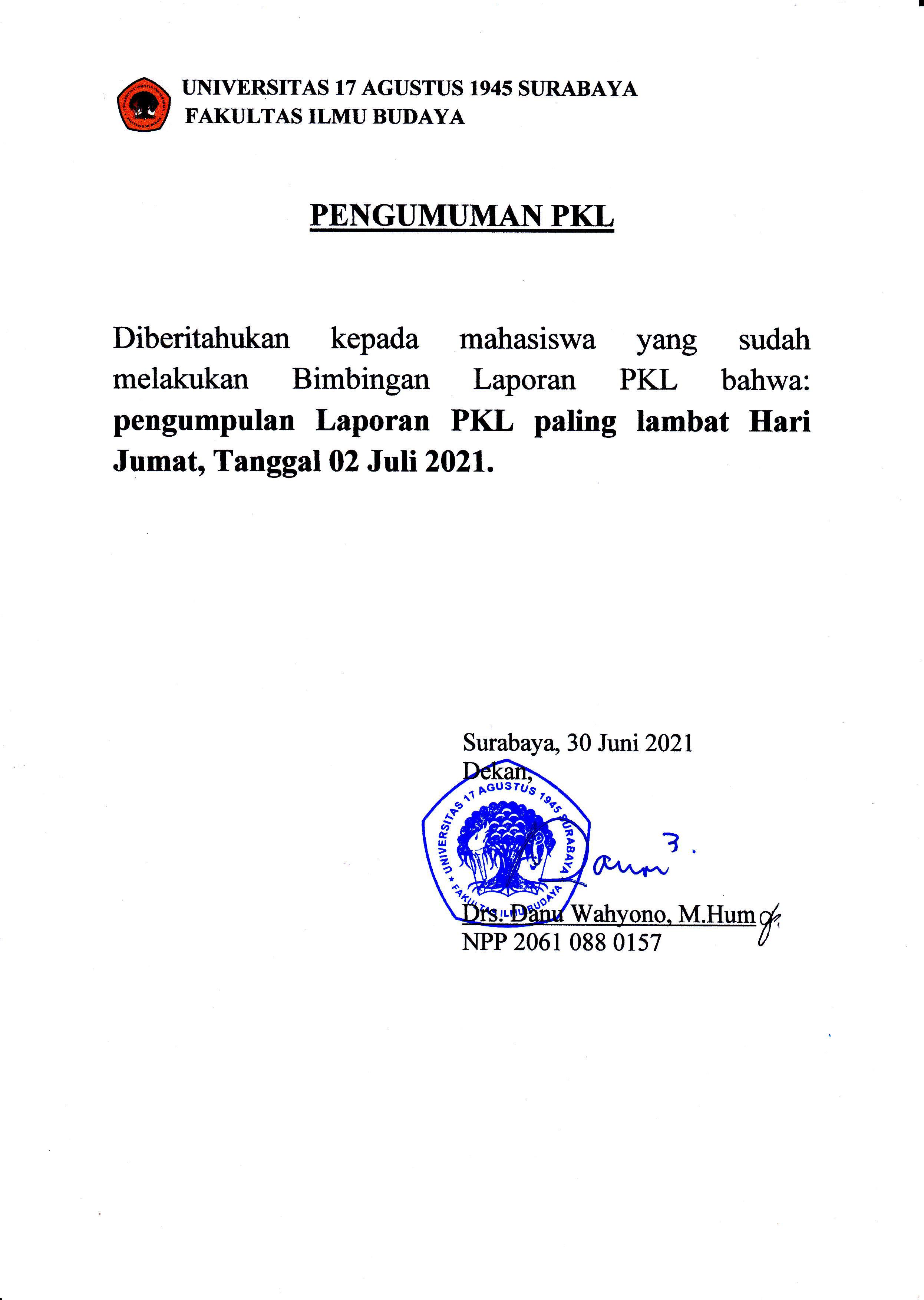 Pengumuman Laporan PKL