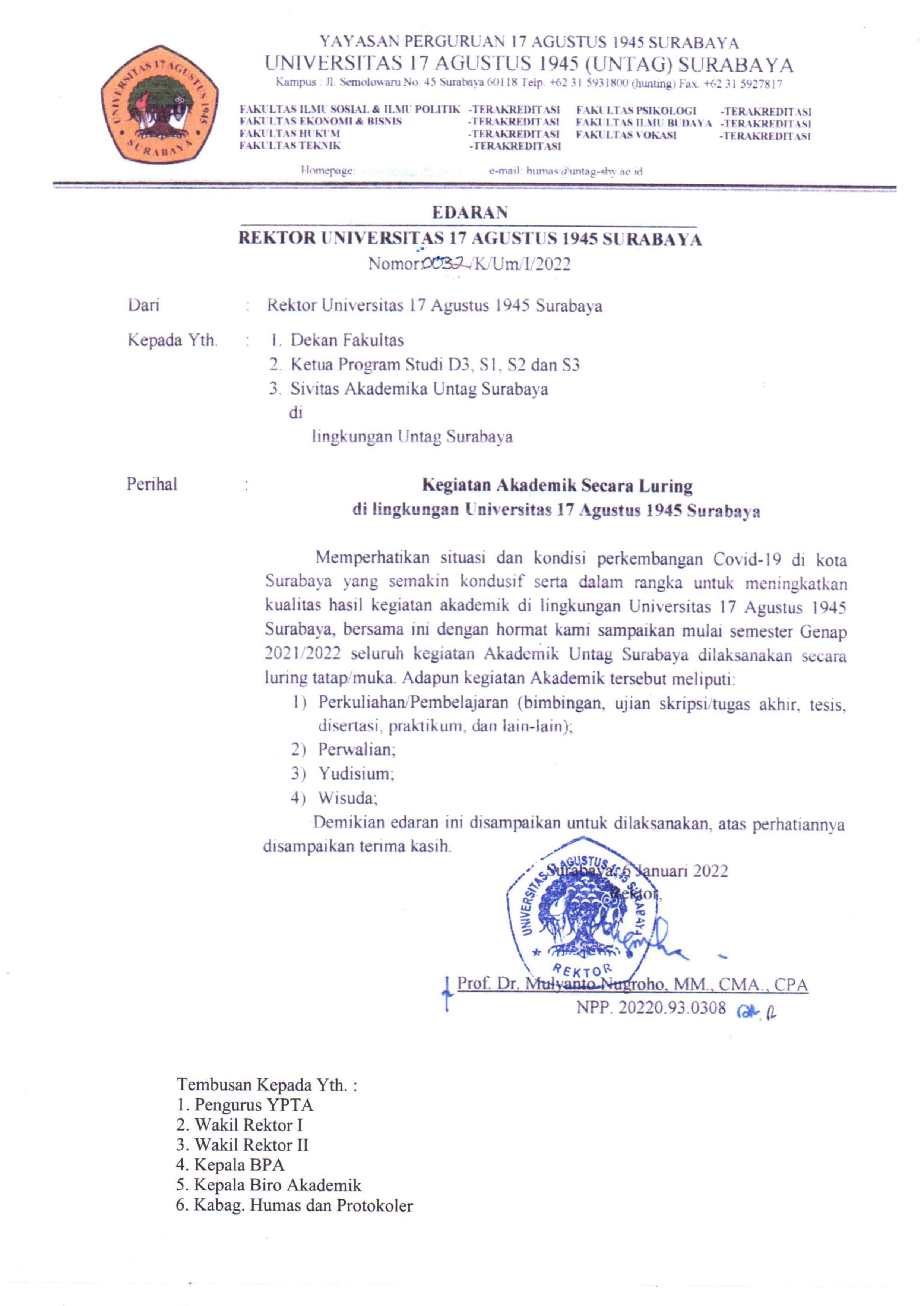 KEGIATAN AKADEMIK SECARA LURING DI LINGKUNGAN UNTAG SURABAYA