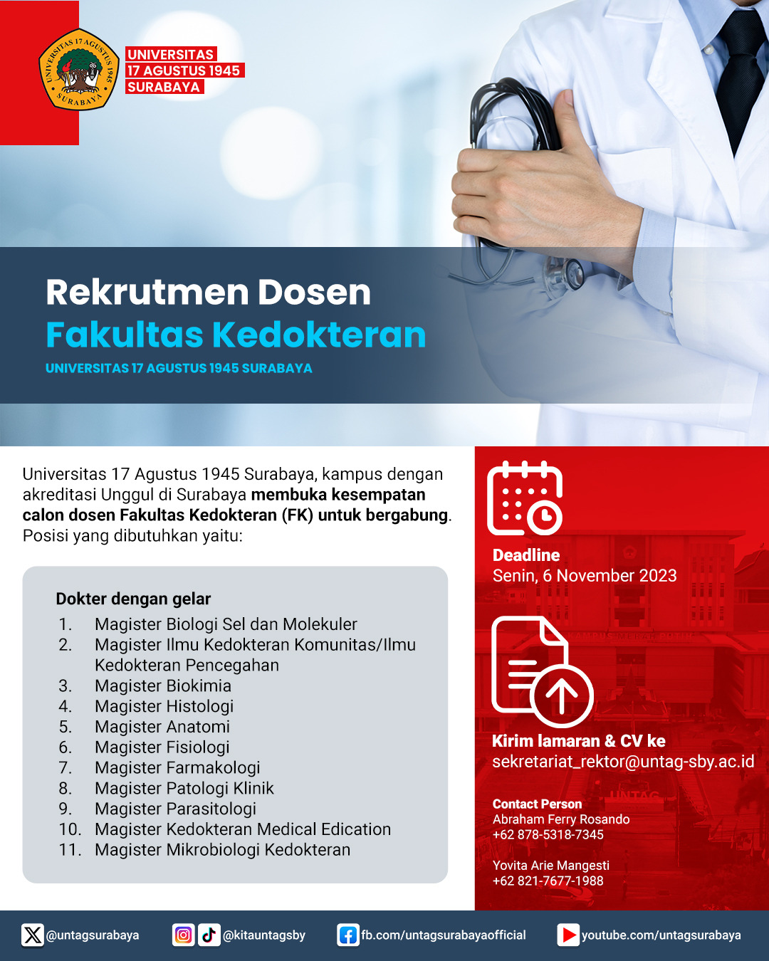 Rekrutmen Dosen Fakultas Kedokteran Untag Surabaya