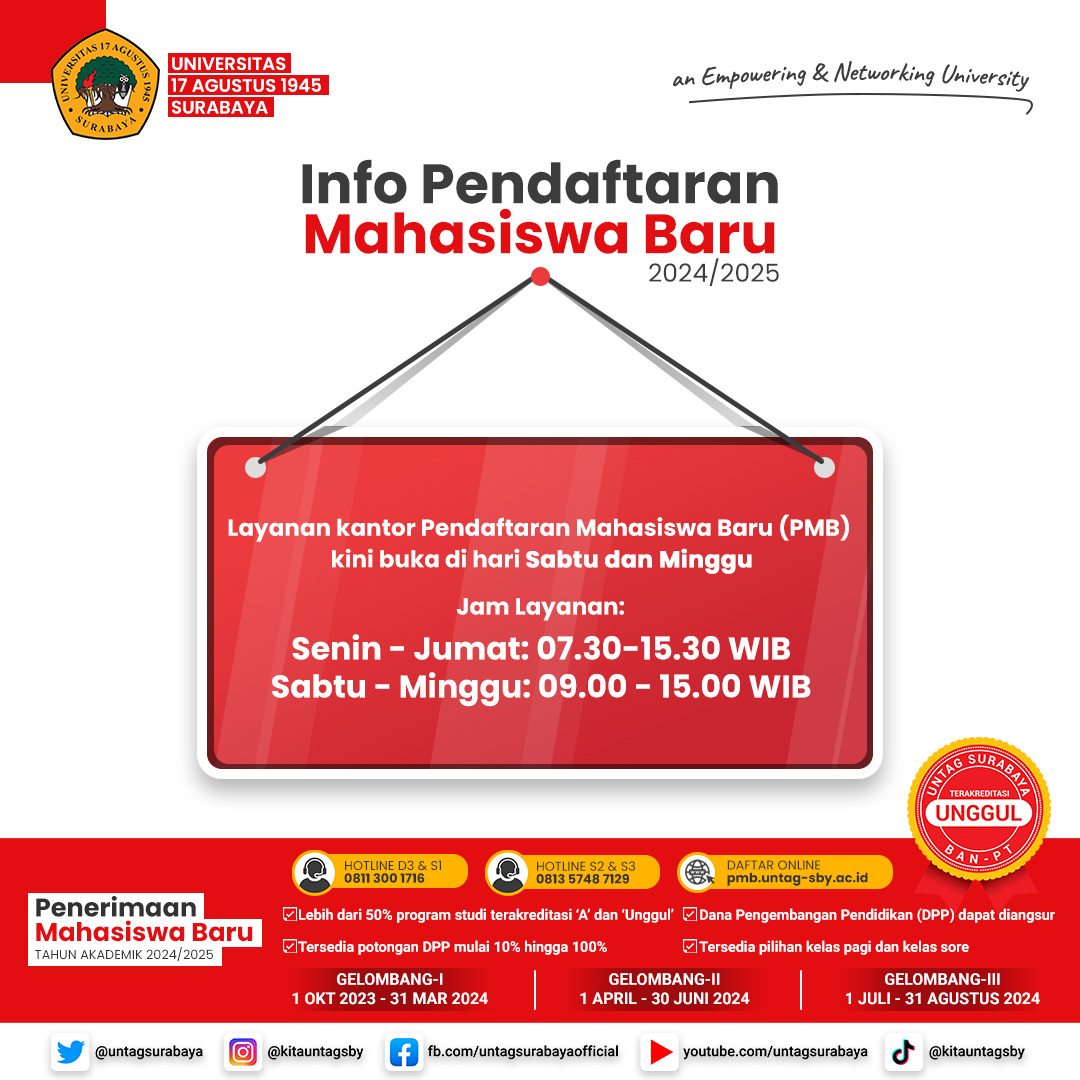 Jam Pelayanan Kantor Penerimaan Mahasiswa Baru Untag Surabaya