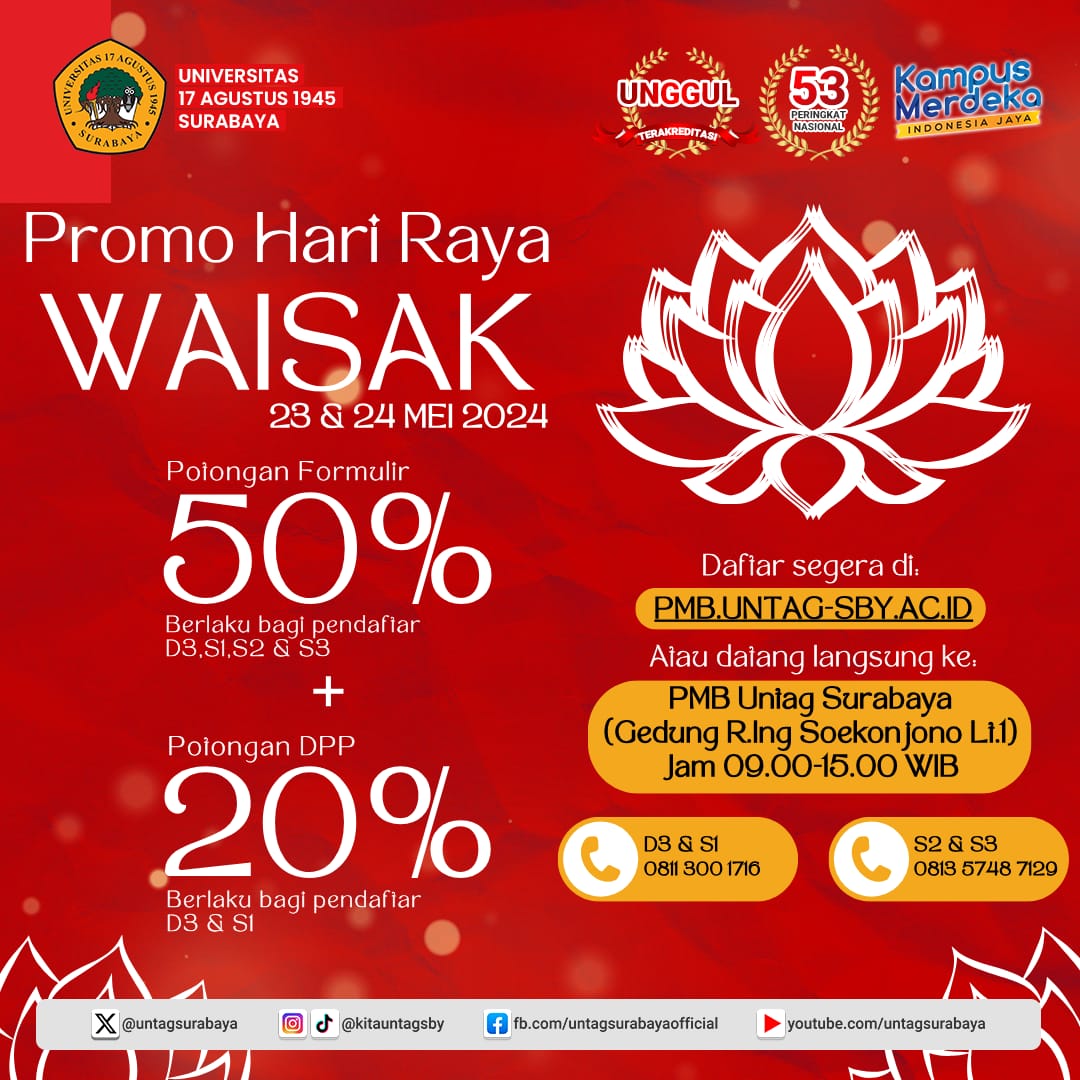 Diskon Pendaftaran Mahasiswa Baru Untag Surabaya 