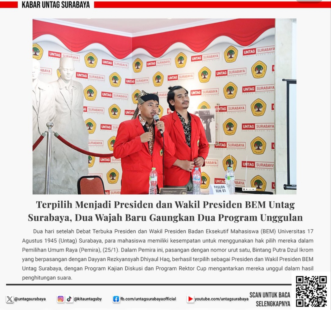 Wajah Baru Presiden dan Wakil Presiden BEM Untag Surabaya 