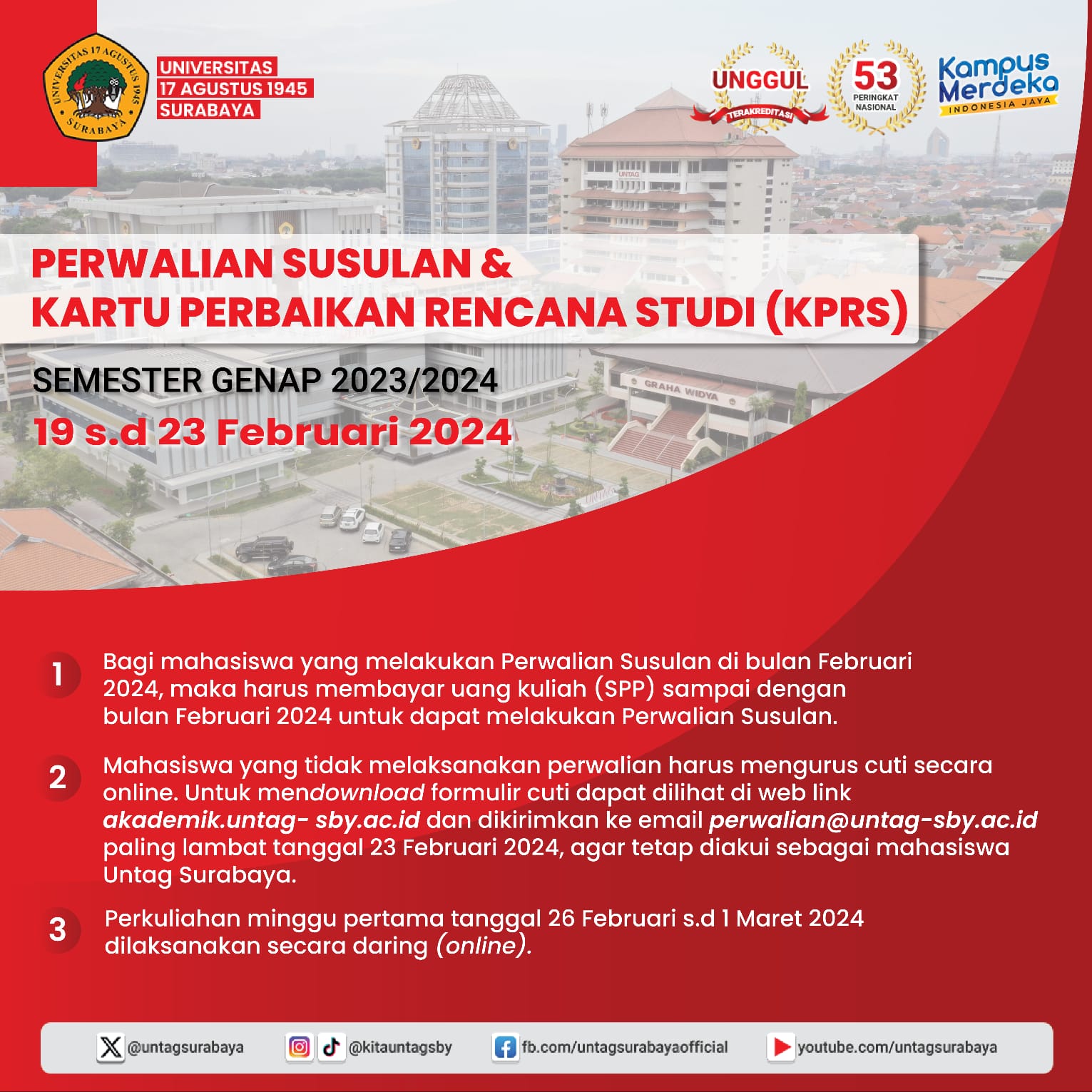 Perwalian Susulan & Kartu Perbaikan Rencana Studi (KPRS) Semester Genap 2023/2024