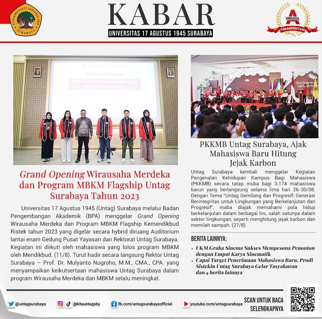 Grand Opening Wirausaha Merdeka dan Program MBKM Flagship Untag Surabaya Tahun 2023