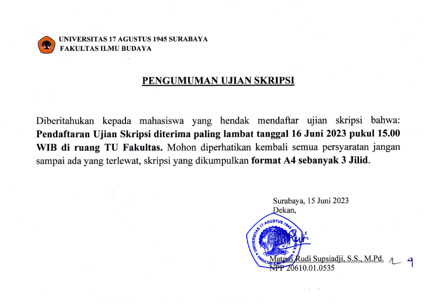 PENGUMUMAN UJIAN SKRIPSI