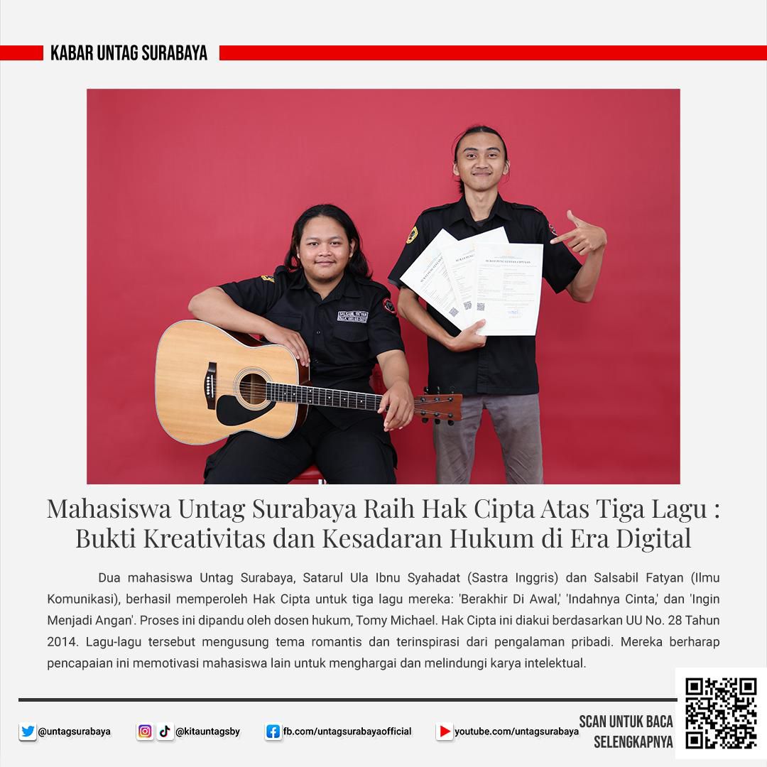 SELAMAT SATARUL ULA, MAHASISWA PRODI SASTRA INGGRIS, ATAS PRESTASI HKI 3 LAGU