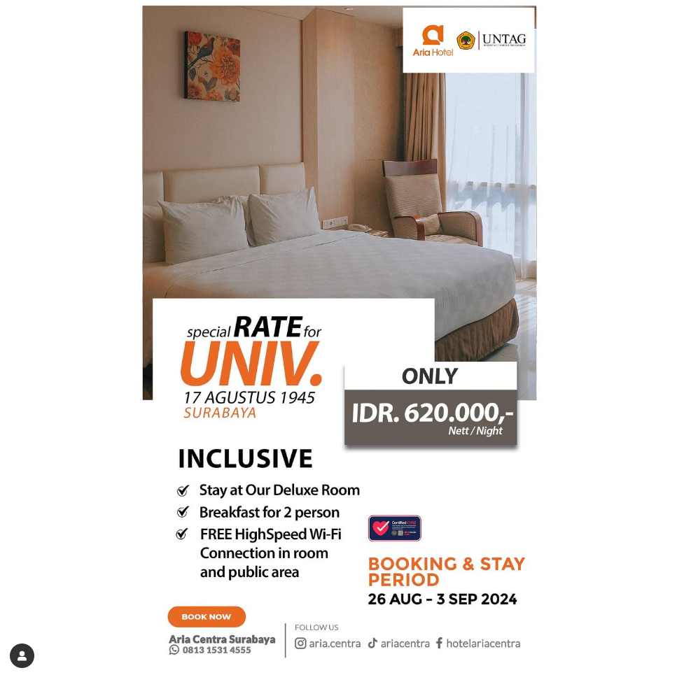 Graduation Package, Kerjasama Untag Surabaya dengan Aria Hotel