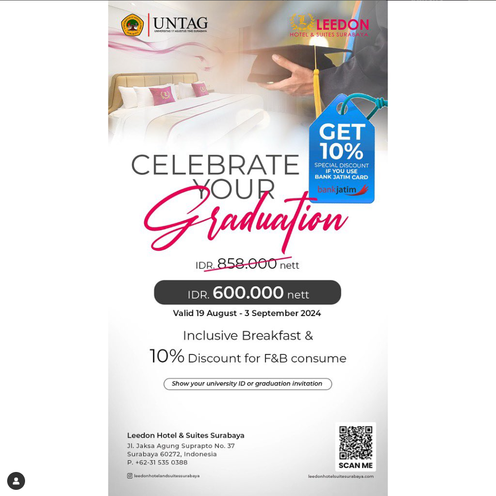 Graduation Package, Kerjasama Untag Surabaya dengan Leedon Hotel and Suites Surabaya