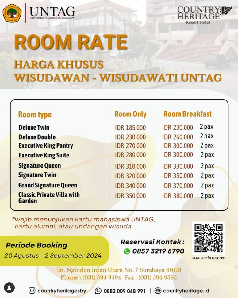 Graduation Package, Kerjasama Untag Surabaya dengan Country Heritage Resort Hotel