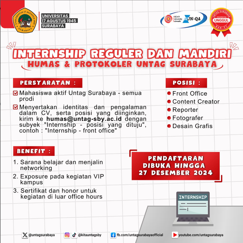 INTERNSHIP REGULER DAN MANDIRI DI HUMAS DAN PROTOKOLER UNTAG SURABAYA