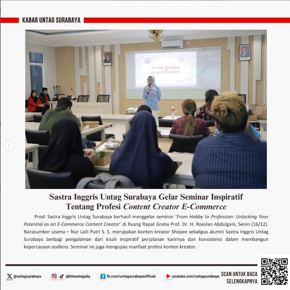 Sastra Inggris FIB Untag Surabaya Gelar Seminar Inspiratif tentang Profesi Content Creator E-Commerc