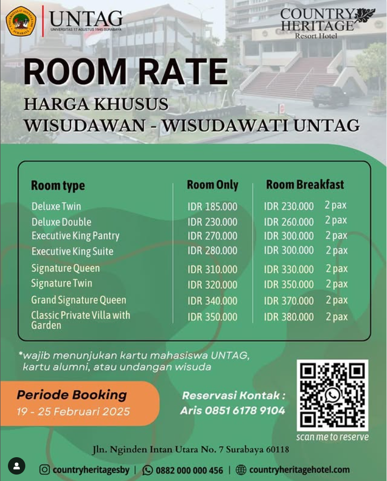 Graduation Package, Kerjasama Untag Surabaya dengan Country Heritage Resort Hotel