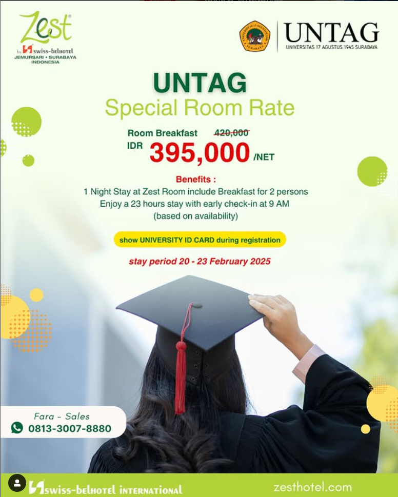 Graduation Package, Kerjasama Untag Surabaya dengan Zest Hotel Jemursari
