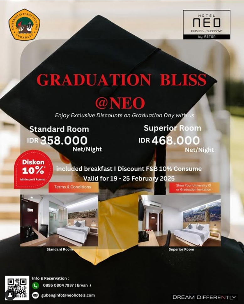 Graduation Package, Kerjasama Untag Surabaya dengan Hotel Neo Gubeng Surabaya