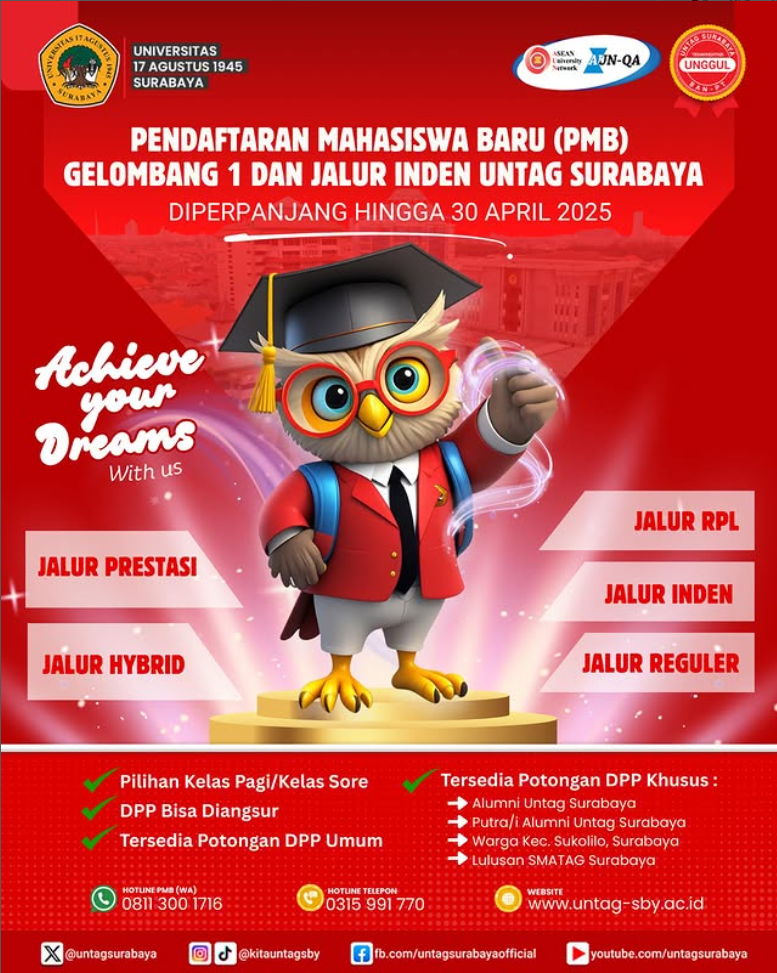 Pengumuman PMB gelombang 1 dan Jalur Inden Untag Surabaya