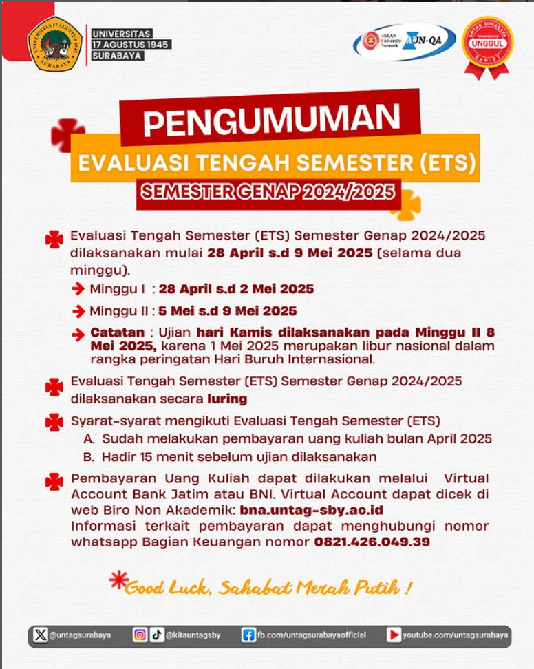 Pengumuman Evaluasi Tengah Semester (UTS) Semester Genap 2024/2025