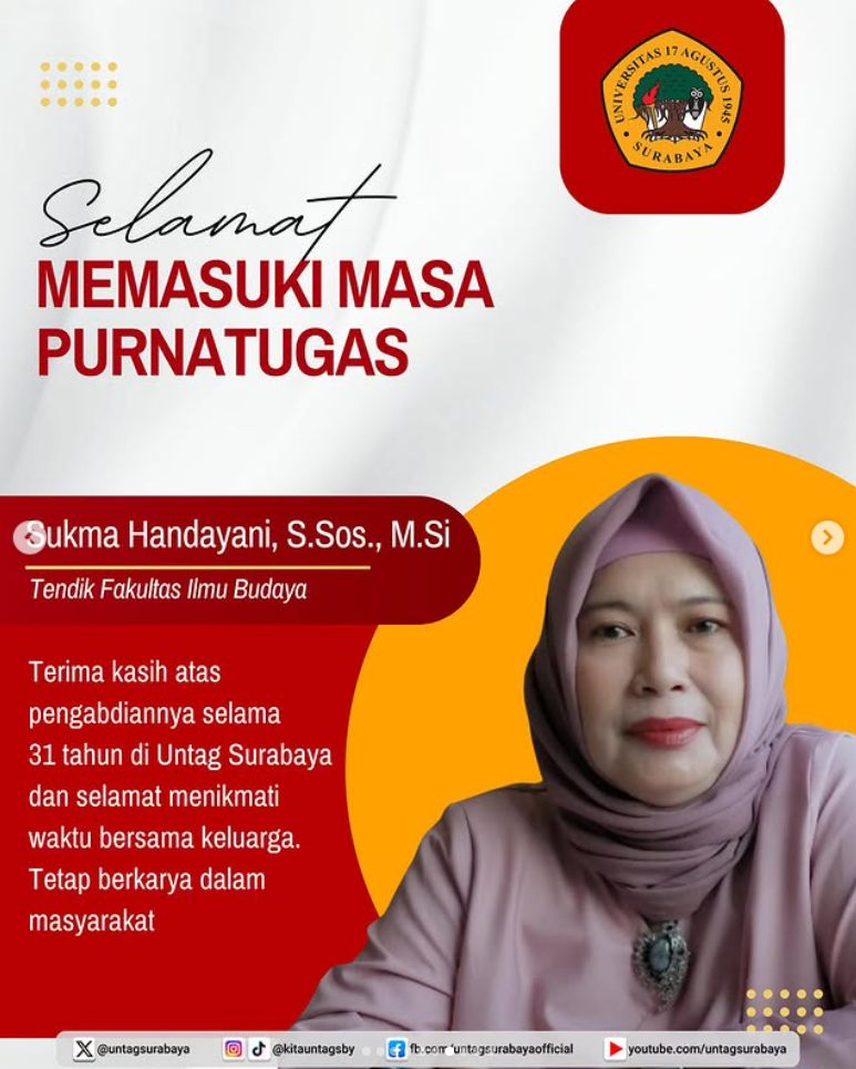Selamat Memasuki Masa Purnatugas Bu Sukma Andayani, Kasubbag Akademik FIB Untag Surabaya