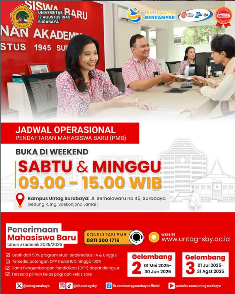 Jadwal Operasional Pendaftaran Mahasiswa Baru (PMB) Untag Surabaya