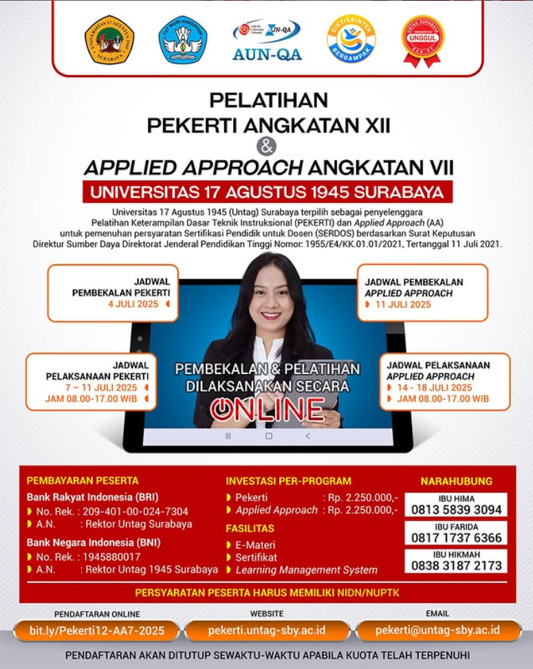 Pelatihan Pekerti Angkatan XII dan Applied Approach Angkatan VII Untag Surabaya