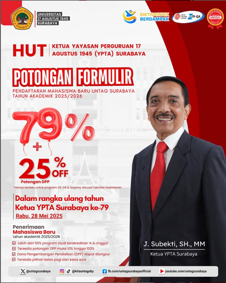 Potongan Formulir PMB dalam Rangka HUT Ketua Yayasan 17 Agustus 1945 Surabaya