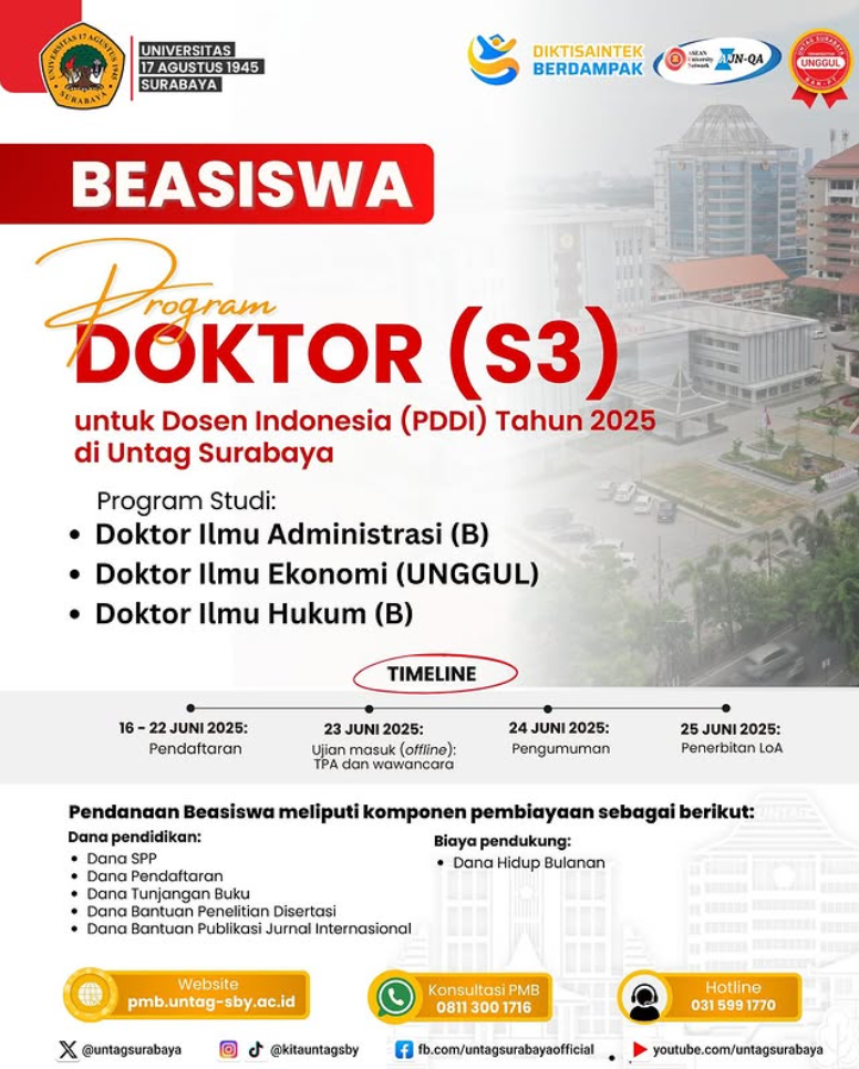 Beasiswa Program Doktor (S3) untuk Dosen Indonesia (PDDI) Tahun 2025
