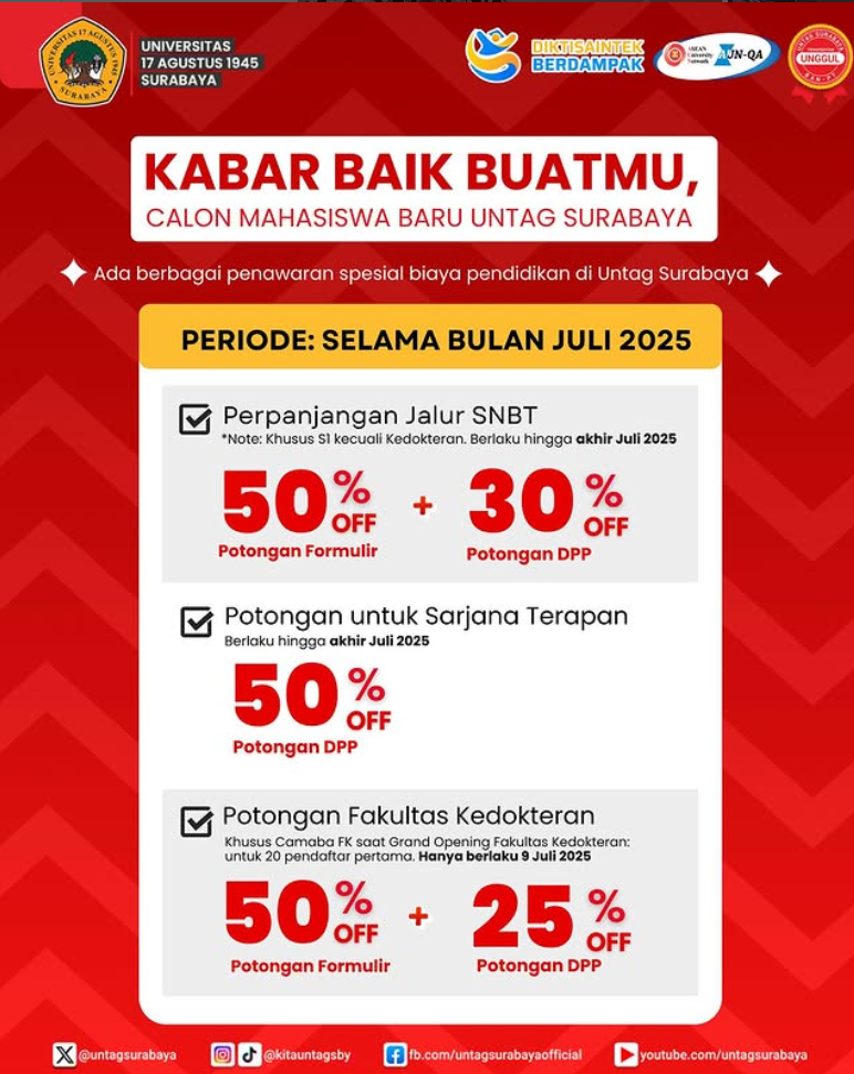 Kabar baik Buatmu, Calon Mahasiswa Baru Untag Surabaya