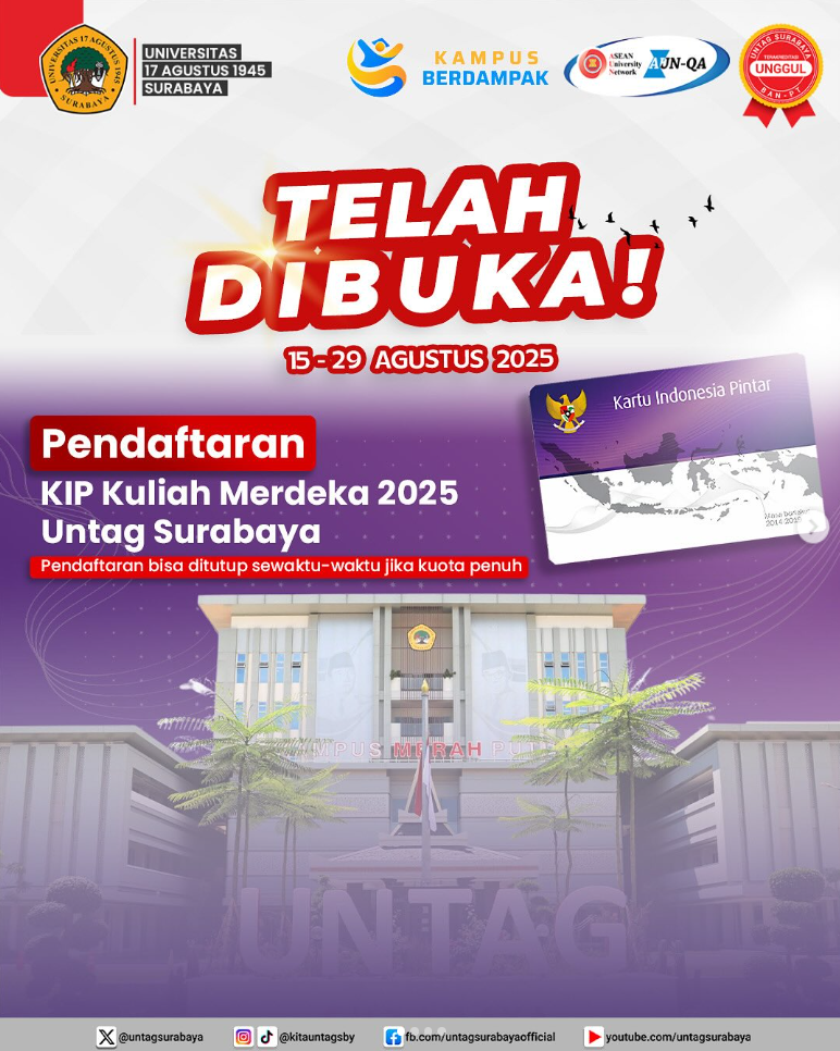 Telah Dibuka Pendaftaran KIP Kuliah Merdekan 2025 Untag Surabaya