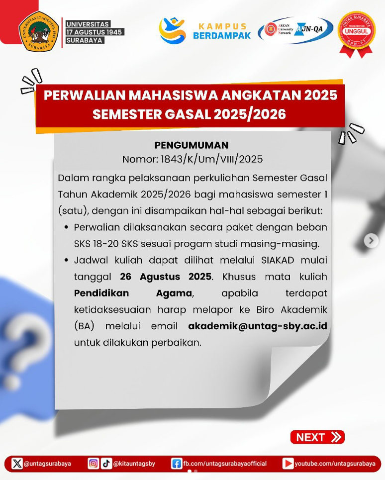 Perwalian Mahasiswa Angkatan 2025, Semester Gasal 2025/2026