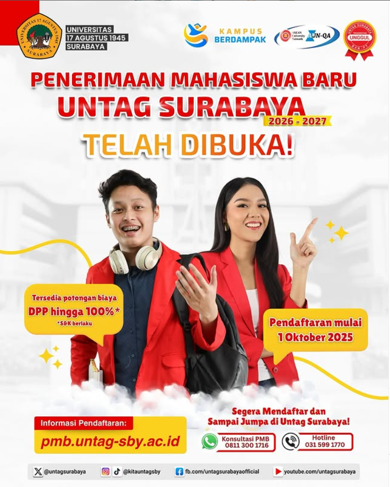 Penerimaan Mahasiswa Baru Untag Surabaya TA 2026/2027 Telah Dibuka