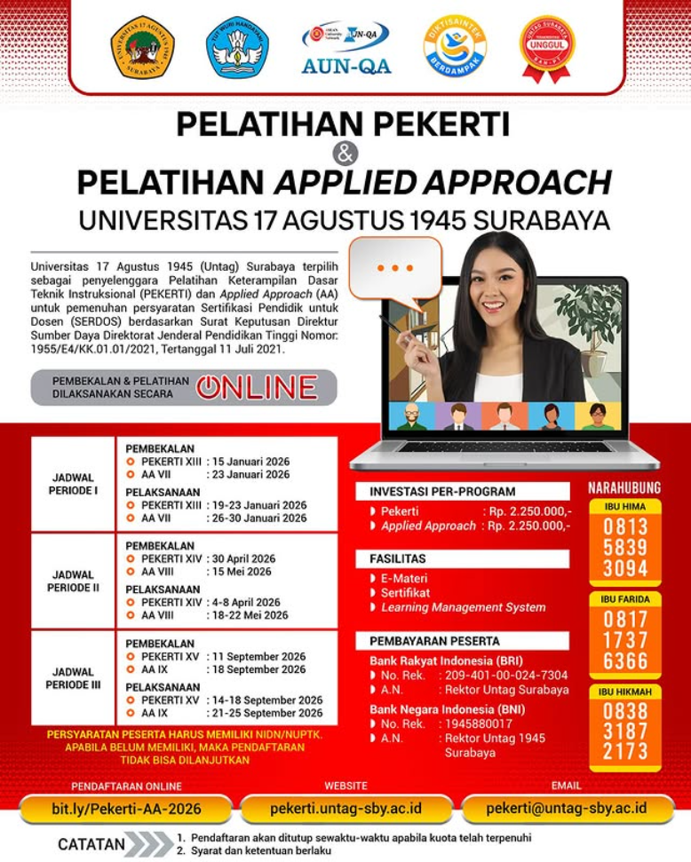 Informasi Pelatihan Pekerti dan AA Untag Surabaya