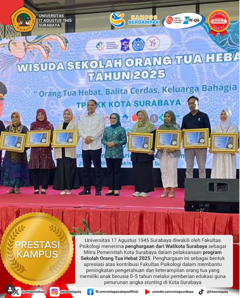 Selamat dan Sukses Untag Surabaya Memperoleh Penghargaan Walikota Surabaya sebagai mitra Pemerintah 