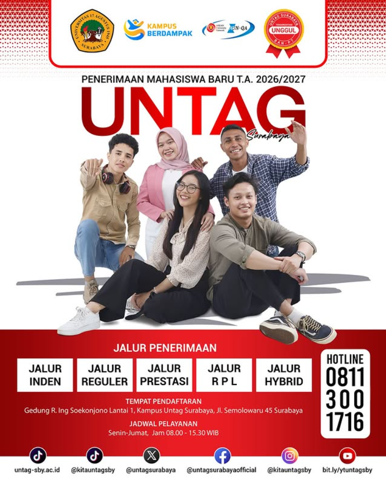 Penerimaan Mahasiswa Baru Untag Surabaya 2026–2027 Telah Dibuka