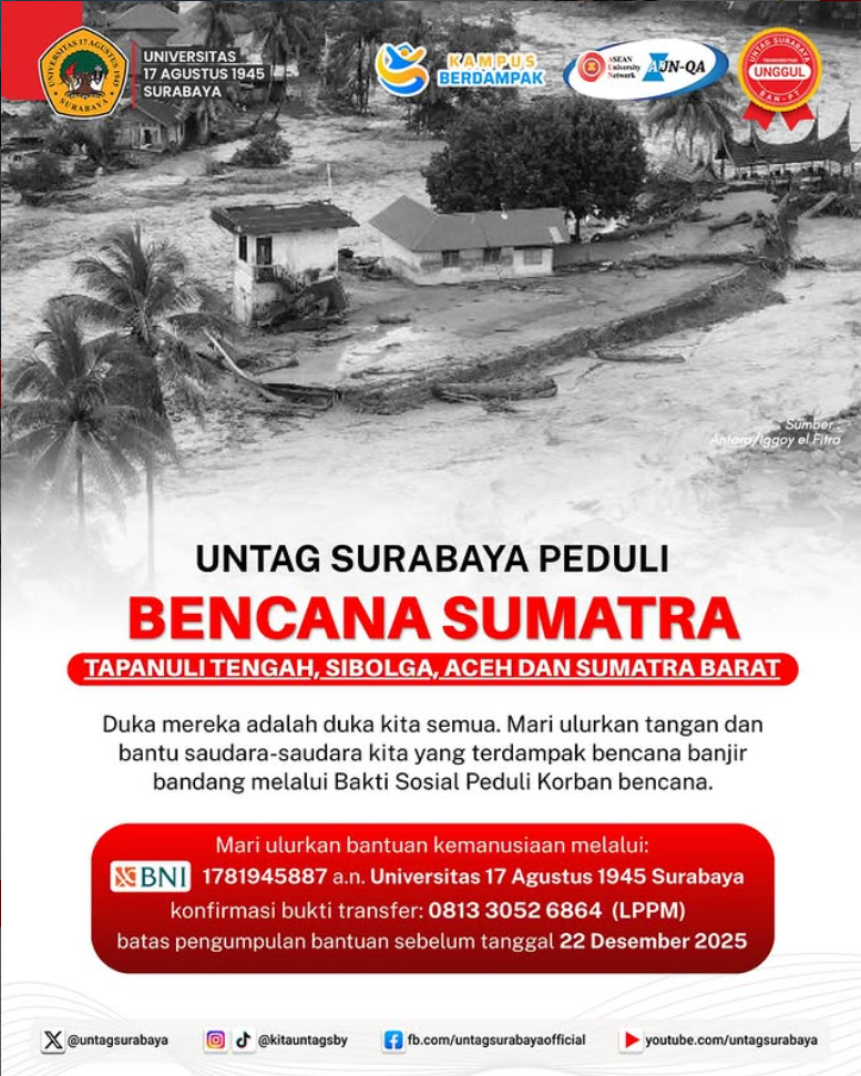 Untag Surabaya Peduli  Bencana Sumatra (Tapanuli Tengah, Sibolga, Aceh, dan Sumatra Barat)