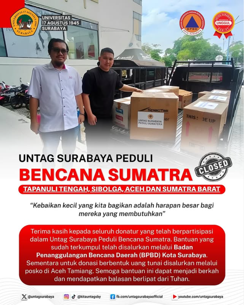 Untag Surabaya Peduli  Bencana Sumatra (Tapanuli Tengah, Sibolga, Aceh, dan Sumatra Barat)