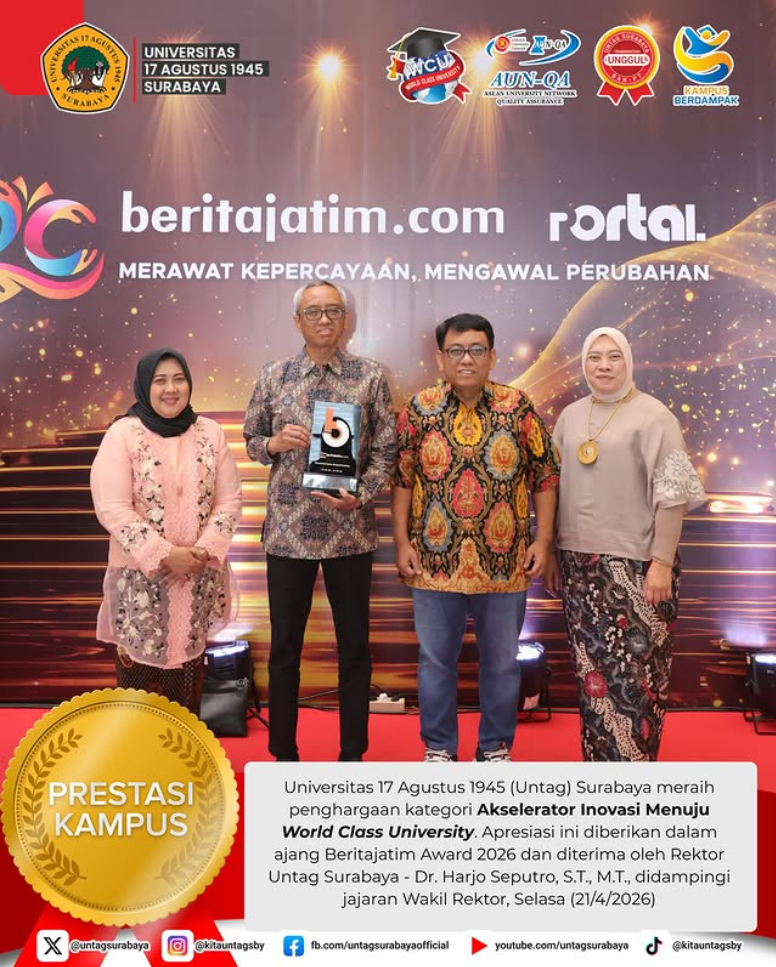 Selamat  Untag Surabaya berhasil meraih penghargaan kategori Akselerator Inovasi Menuju World Class 