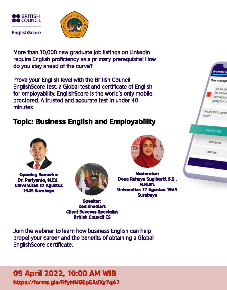 Prodi Sastra Inggris UNTAG Surabaya Kerjasama dengan British Council Mengadakan Webinar Business Eng