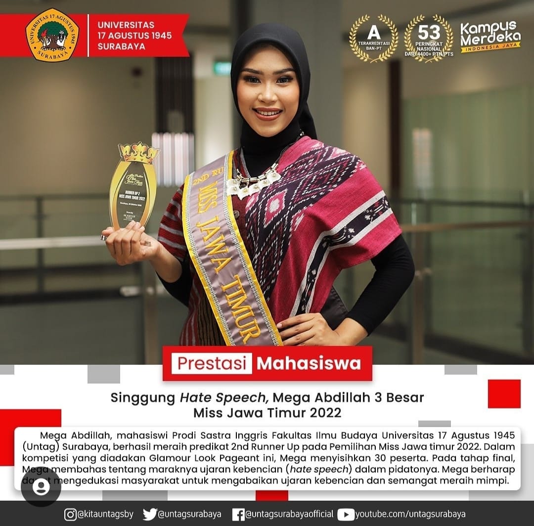 Mahasiswi Prodi Sastra Inggris Raih Juara III Miss Jawa Timur