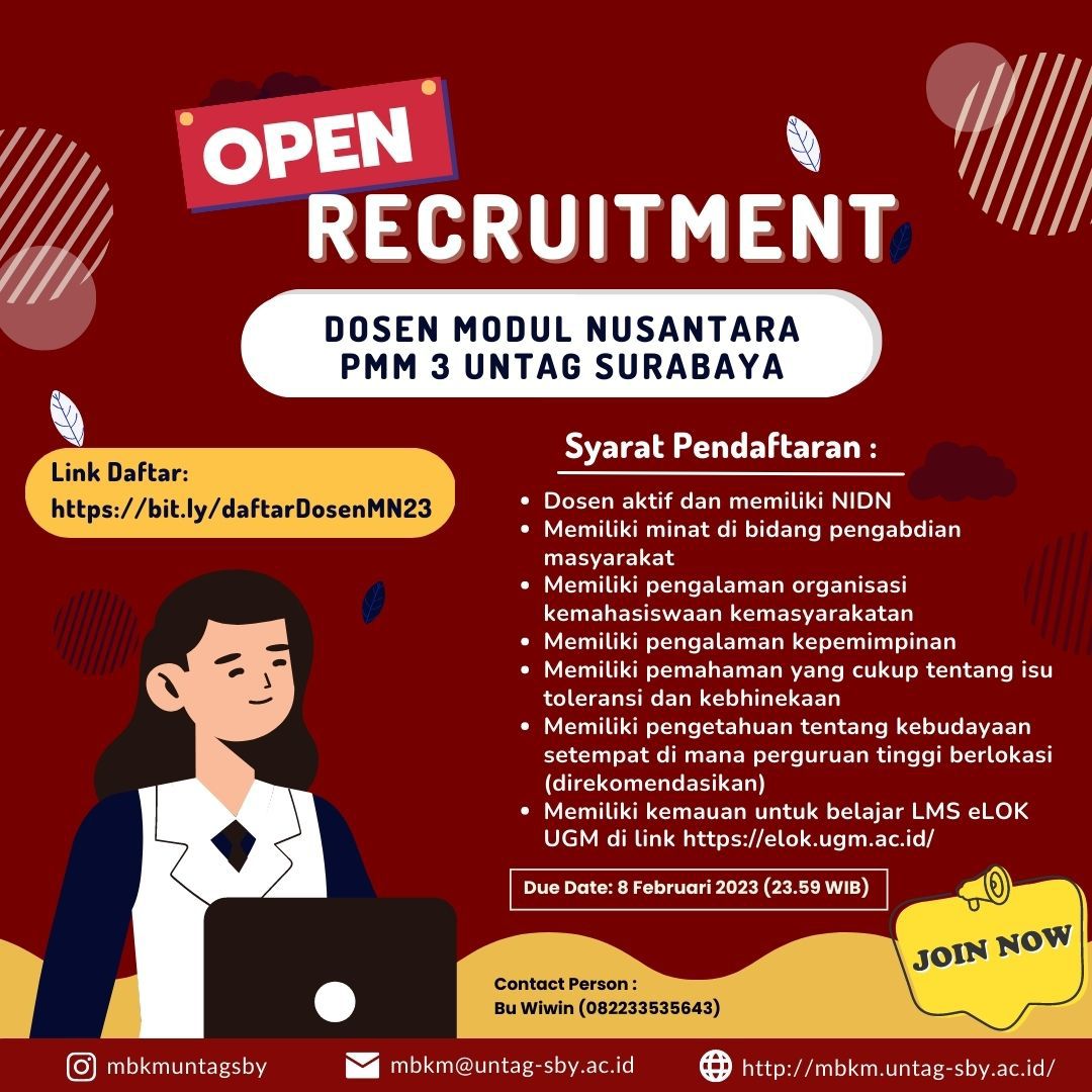 Open Recruitment: Dosen Modul Nusantara PMM3 UNTAG Surabaya