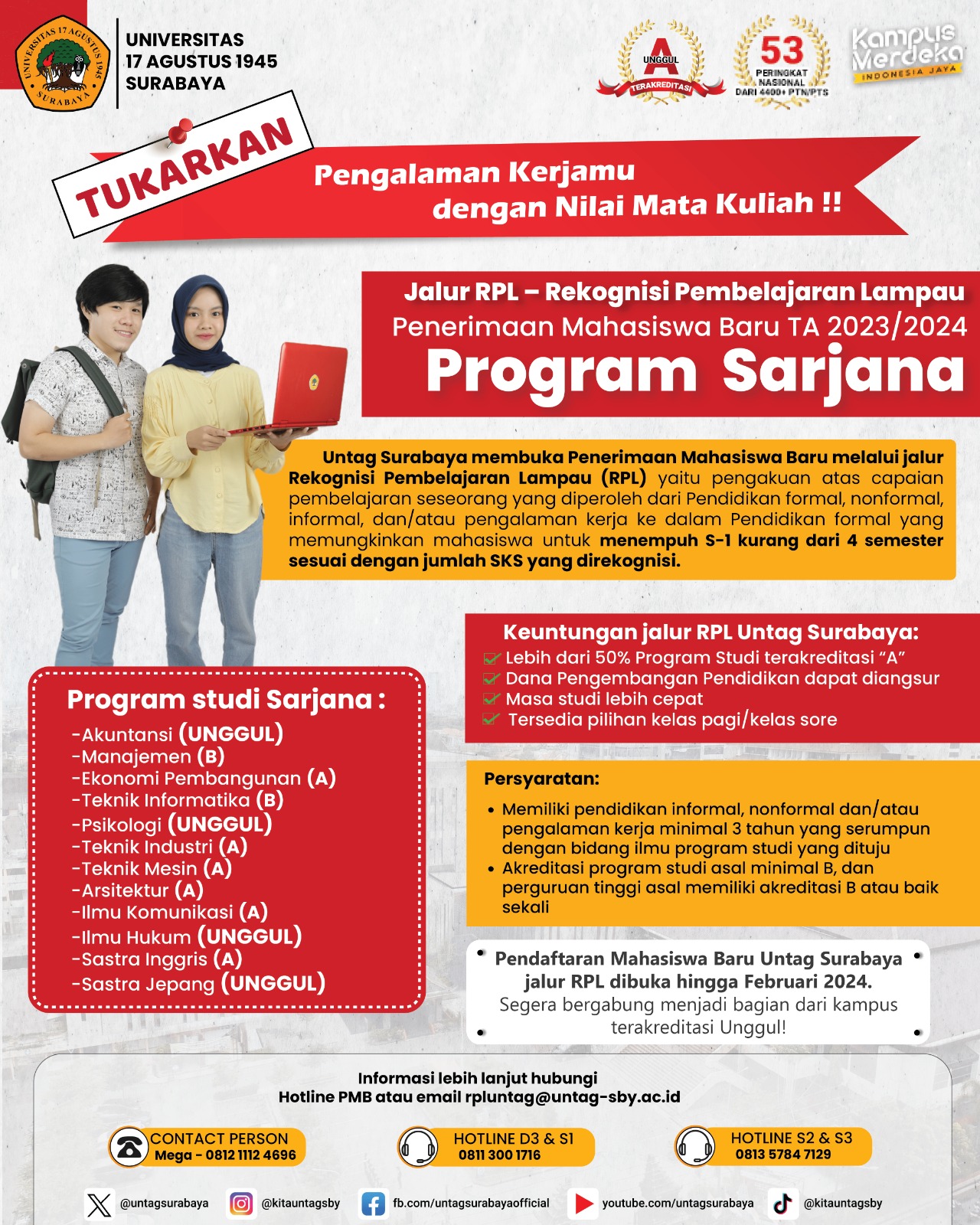 Penerimaan Calon Mahasiswa Baru Program Sarjana Jalur RPL