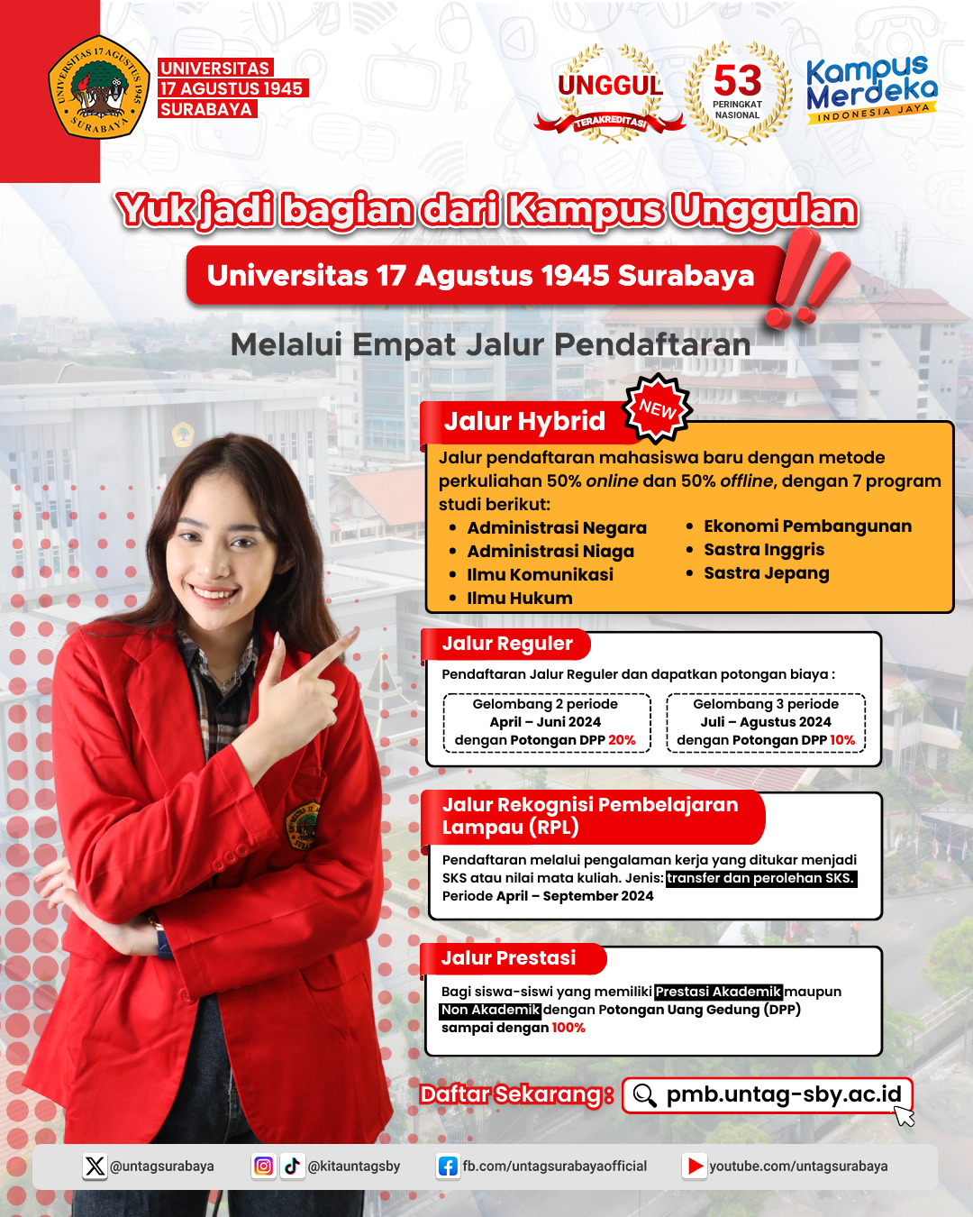Jalur Masuk Penerimaan Mahasiswa Baru Untag Surabaya