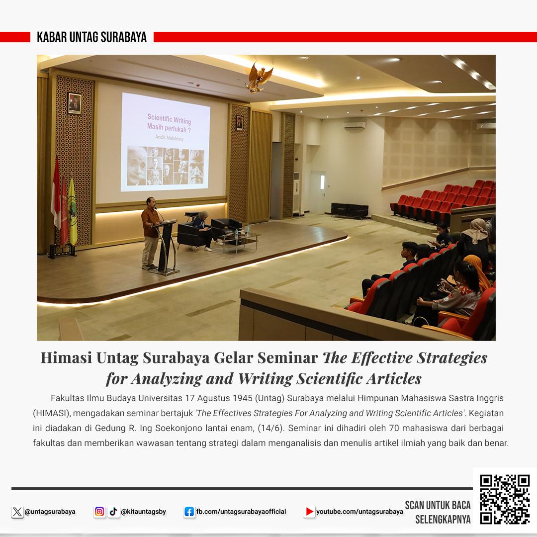 Himasi Untag Surabaya Gelar Seminar The Effective Strategies for Analyzing and Writing Scientific Ar