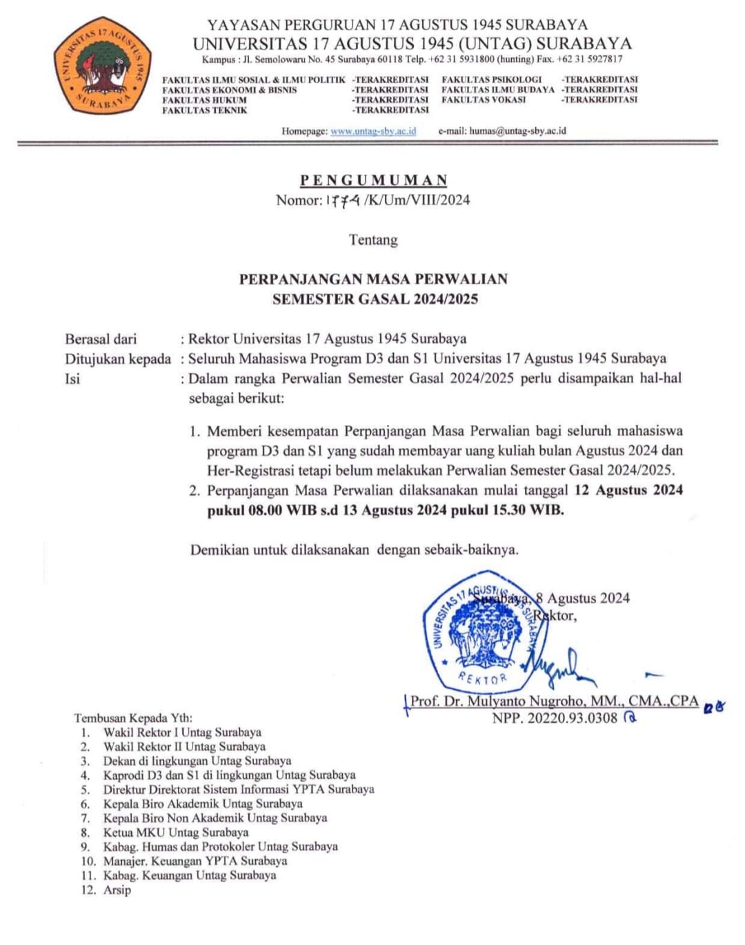 PERPANJANGAN MASA PERWALIAN 2024/2025