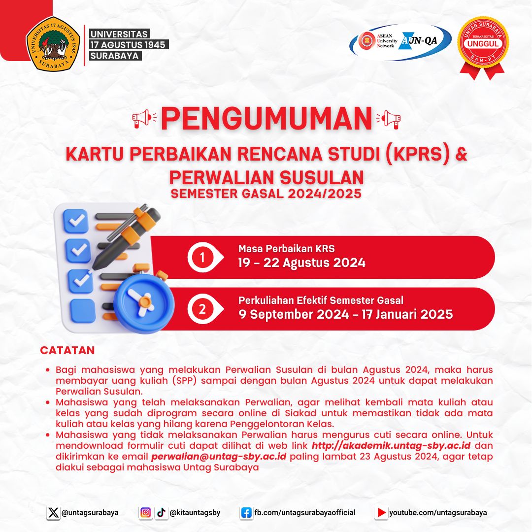 Pengumuman KPRS dan Perkuliahan Efektif Semester genap 2024/2025