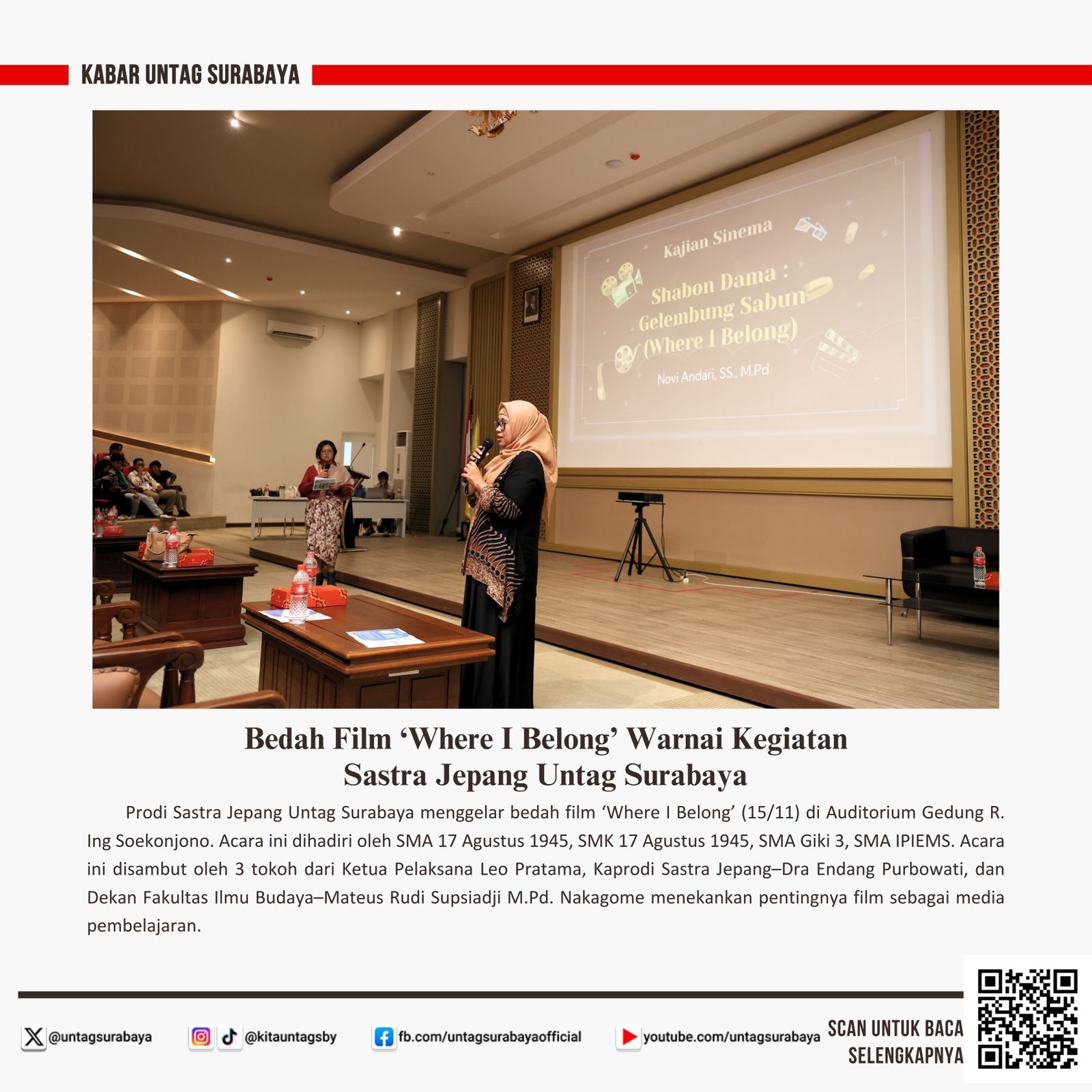 Bedah Film 'Where I Belong' Warnai Kegiatan Sastra Jepang Untag Surabaya