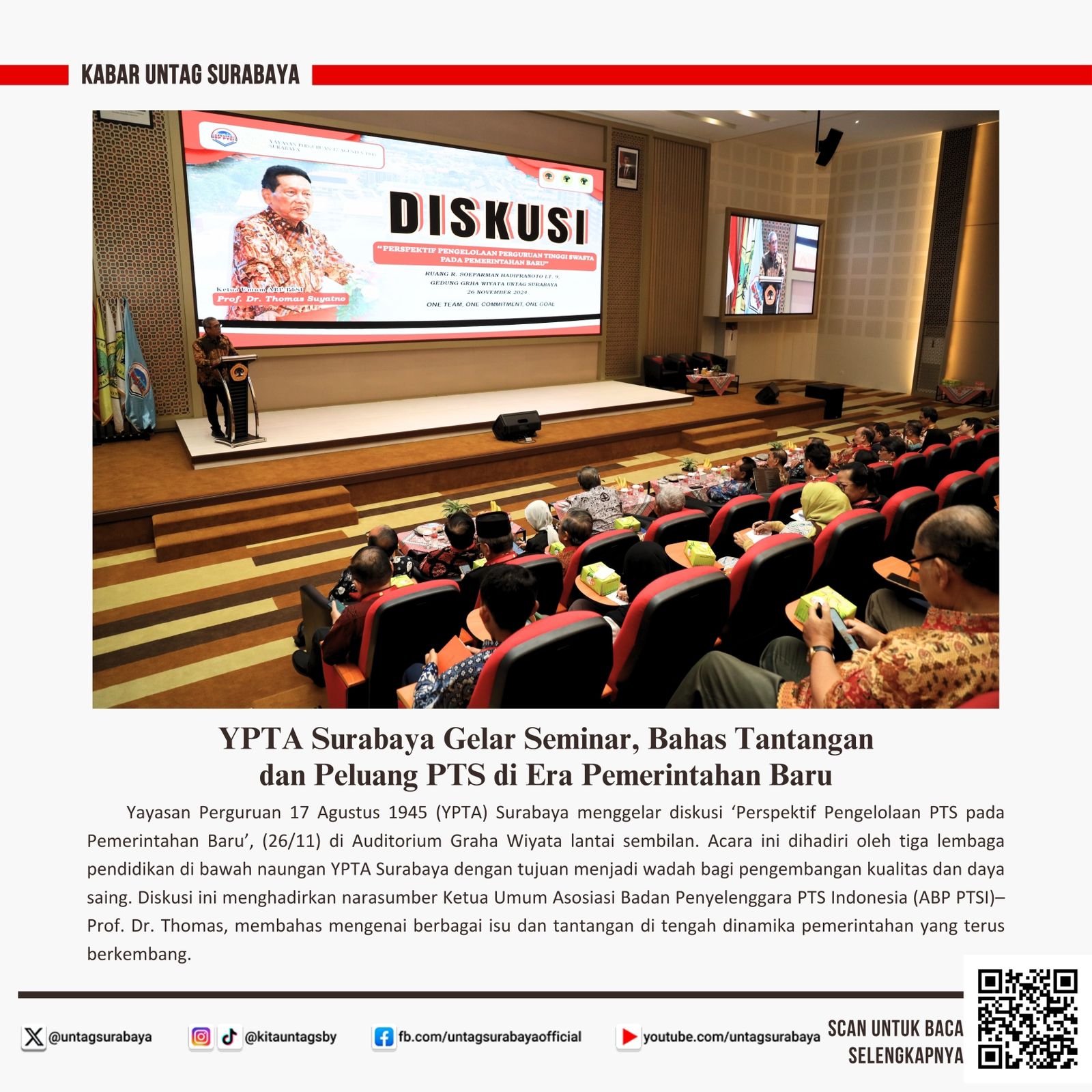 YPTA Surabaya Gelar Seminar, Bahas Tantangan dan Peluang PTS di Era Pemerintahan Baru