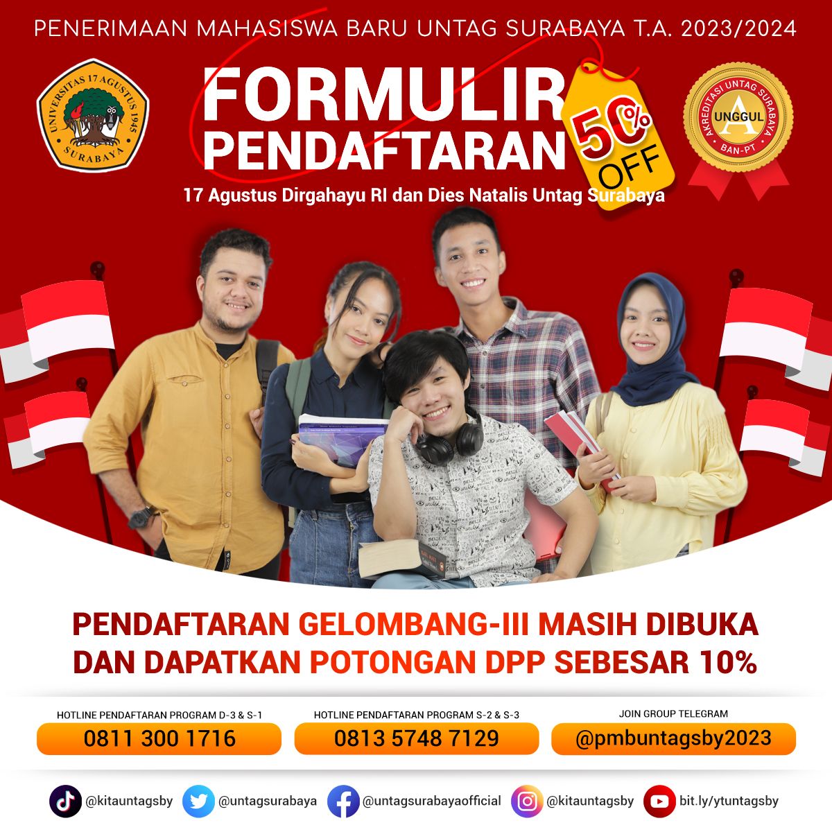 Diskon PMB dalam Rangka HUT RI ke-78 dan Dies Natalis Untag Surabaya