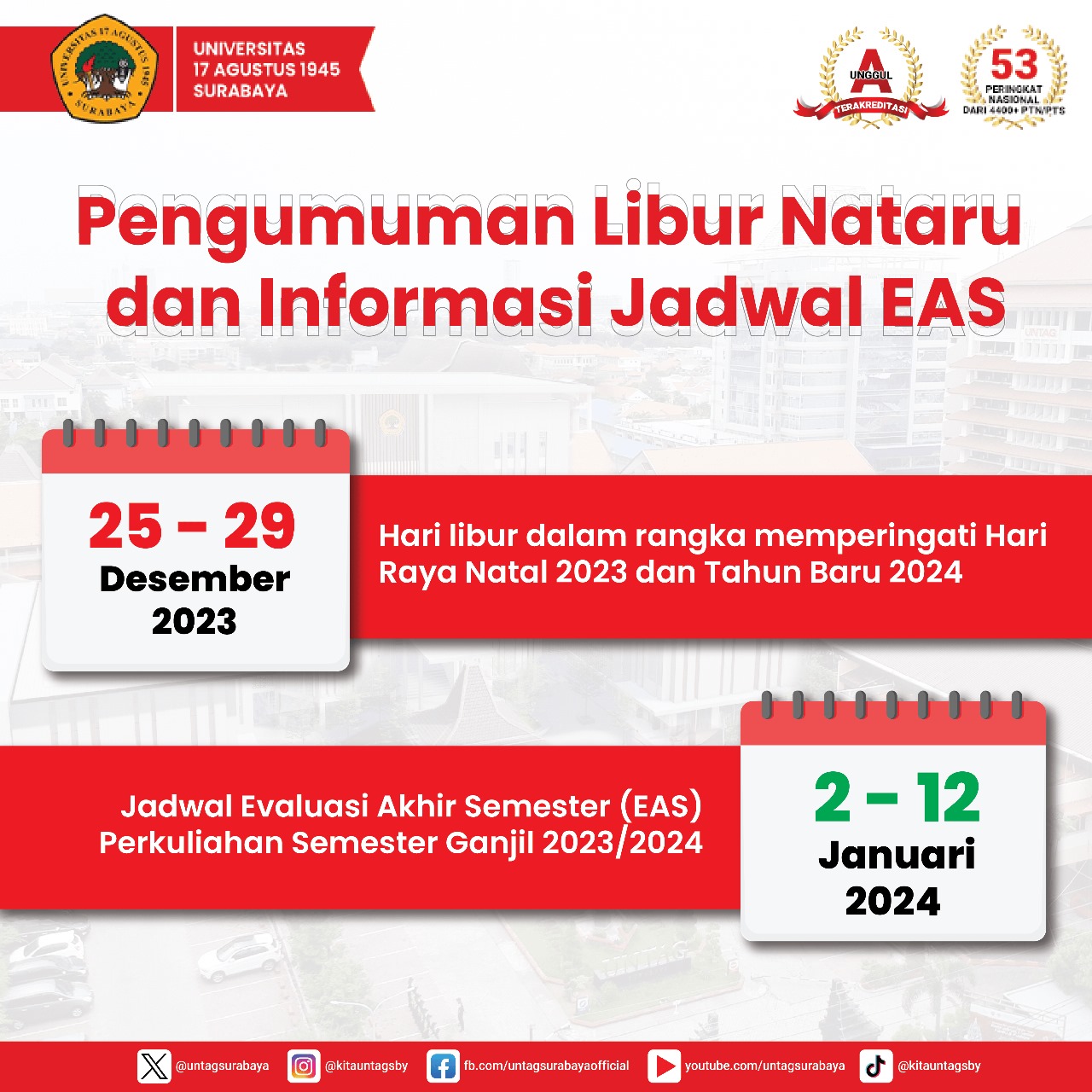 Pengumuman Libur Natal & Tahun Baru dan Informasi Jadwal EAS 