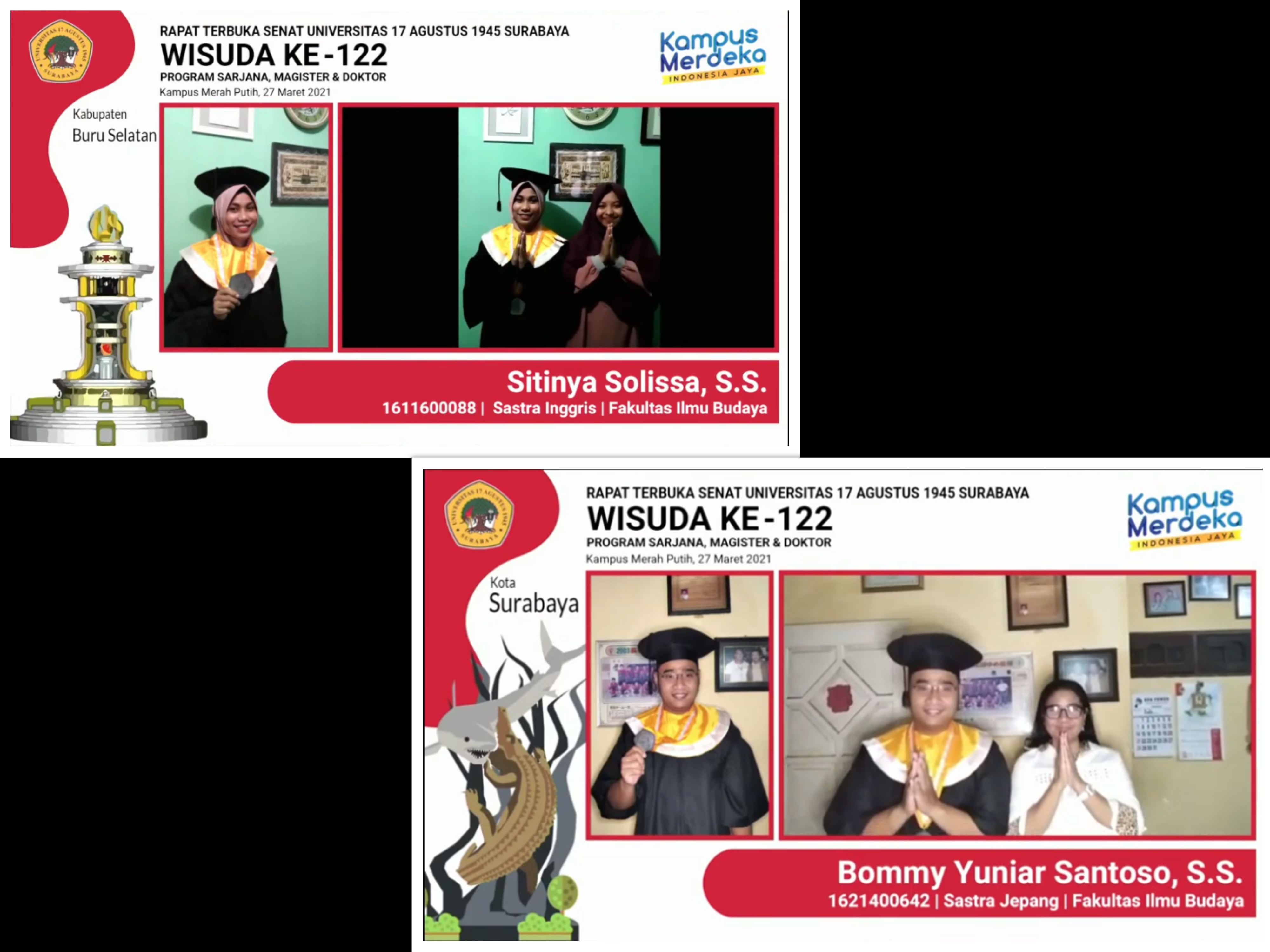 Untag Gelar Wisuda Secara Daring di Wisuda ke-122 yang diselenggarakan pada semester Genap 2020-2021