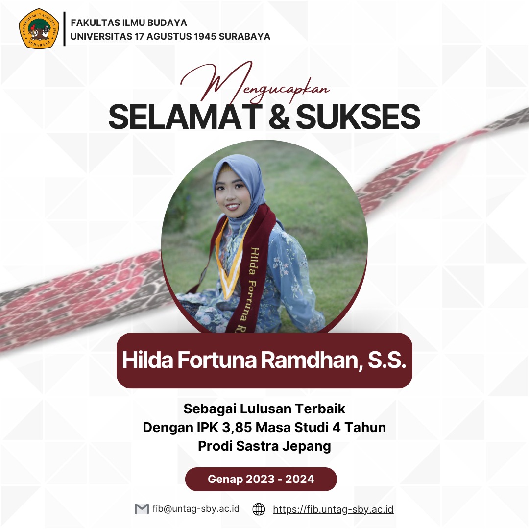 Selamat, Hilda Fortuna Ramadhan, sebagai Wisudawan Terbaik Fakultas Ilmu Budaya pada Wisuda ke-129 U